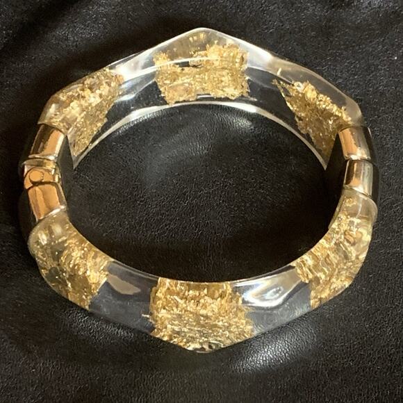 Chico's Bracelet Clear Lucite with Gold Foil & Gold Hinge Closure - Picture 3 of 6